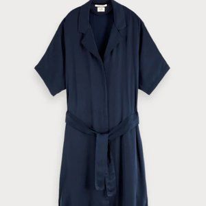 Scotch and Soda Blue Viscose Midi Dress with Tie